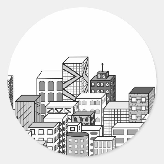 Vector Cityscape (Zwart & Wit) Ronde Sticker (Voorkant)