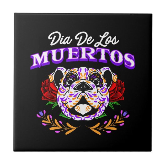 Vector decoratieve hond hoofd dag van de dode mexi tegeltje (Voorkant)