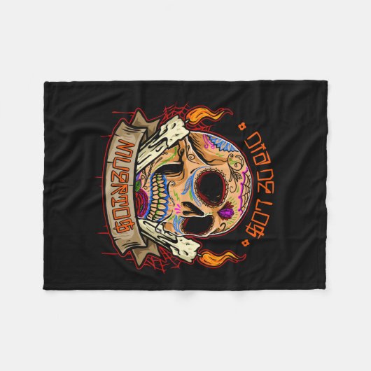 Vector dia de los muertos schedel fleece deken (Voorkant (Horizontaal))