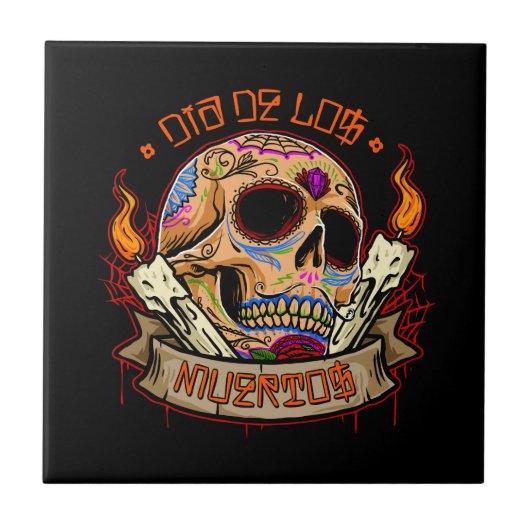 Vector dia de los muertos schedel tegeltje (Voorkant)