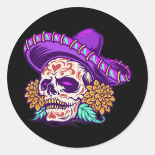 Vector dia de muertos mexicaanse suiker schedel ronde sticker