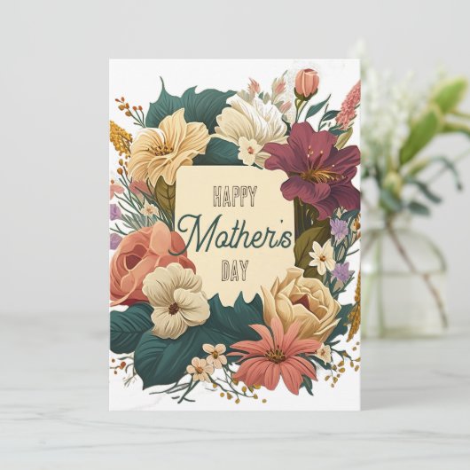 Vector Floral Bouquet Moederdag Custom Message Feestdagenkaart (Staand voorkant)