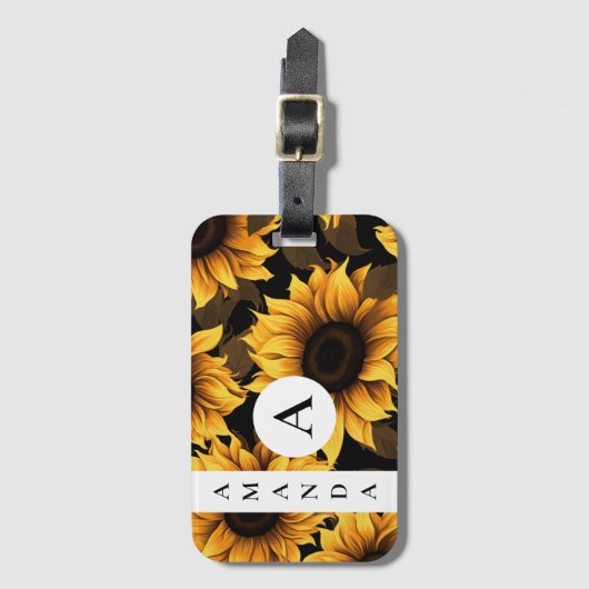 Vector gele zonnebloem naam streep monogramed bagagelabel (Voorkant (verticaal))