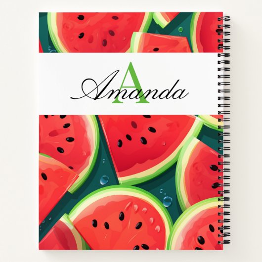Vector Groene Watermeloen Naadloze Patroon Monogra Notitieboek (Achterkant)