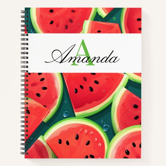Vector Groene Watermeloen Naadloze Patroon Monogra Notitieboek (Voorkant)