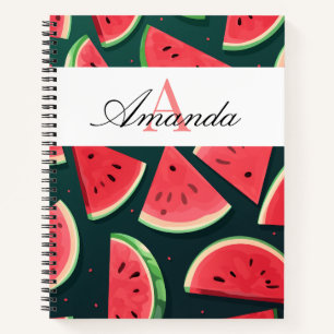 Vector Groene Watermeloen Naam Patroon Monogram Notitieboek