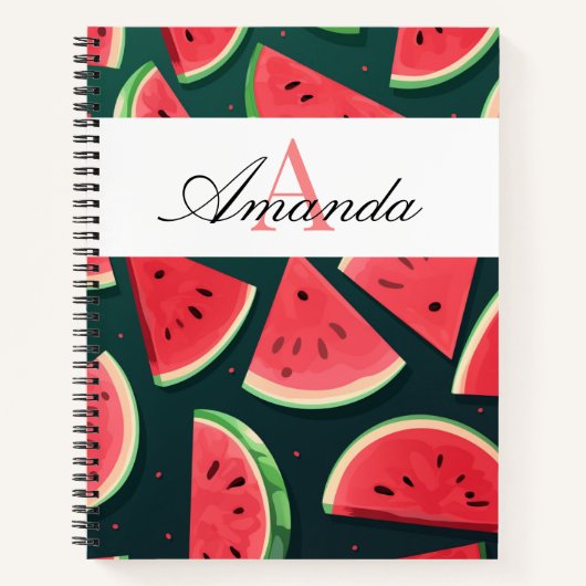 Vector Groene Watermeloen Naam Patroon Monogram Notitieboek (Voorkant)