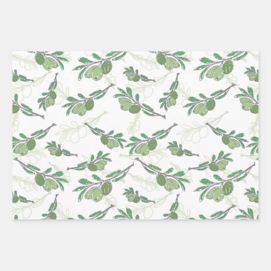 Vector  handgetrokken olijftak inpakpapier vel (Voorkant 3)