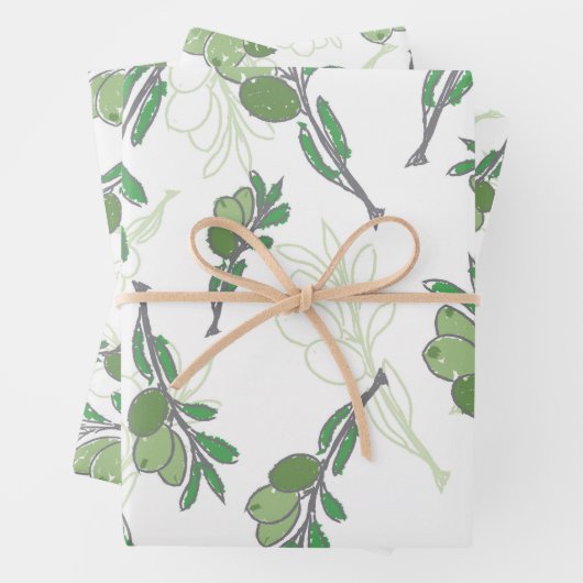 Vector  handgetrokken olijftak inpakpapier vel (In situ)