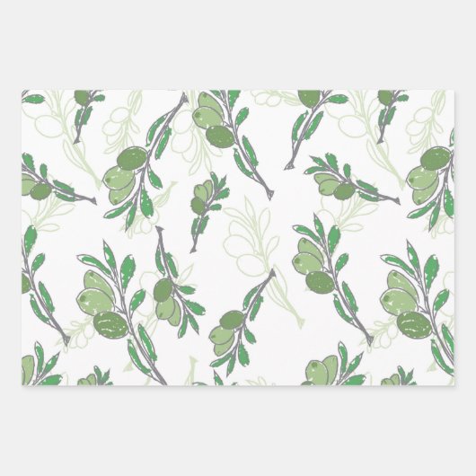 Vector  handgetrokken olijftak inpakpapier vel (Voorkant)