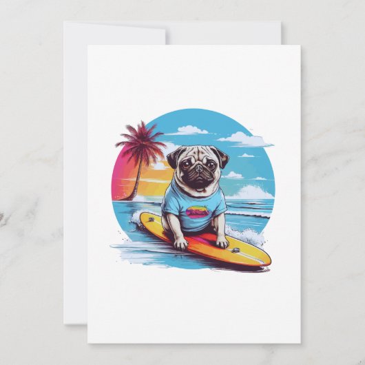 Vector hond surfen in de golven feestdagenkaart (Voorkant)
