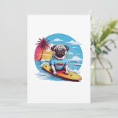 Vector hond surfen in de golven feestdagenkaart (Staand voorkant)