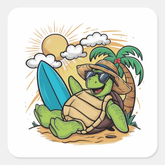 Vector illustratie van een groene zeeen schildpad( vierkante sticker (Voorkant)