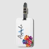 Vector Kleurrijke Stijlvolle Tulp Bloemen Monogram Bagagelabel (Voorkant (verticaal))
