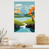 Vector Lake Uitzicht Mountain Achtergrond Poster (Keuken)