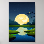 Vector maanlicht nacht landschap achtergrond poster (Voorkant)