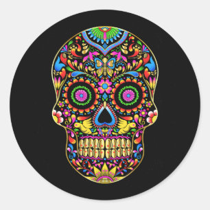 Vector mexicaanse schedel kleuren ornament ronde sticker