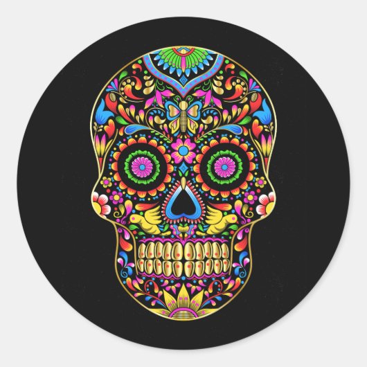 Vector mexicaanse schedel kleuren ornament ronde sticker (Voorkant)
