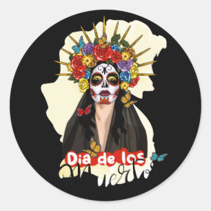 Vector mexicaanse suikerschedel. kleurrijke afbeel ronde sticker