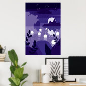 Vector Moonlit Reflected Ocean Achtergrond Poster (Thuiskantoor)