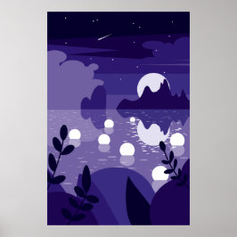 Vector Moonlit Reflected Ocean Achtergrond Poster