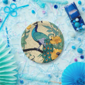 Vector, naadloos patroon met pauw bedrukt papieren bordje (Feest)