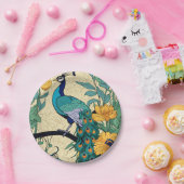 Vector, naadloos patroon met pauw bedrukt papieren bordje (Feest)