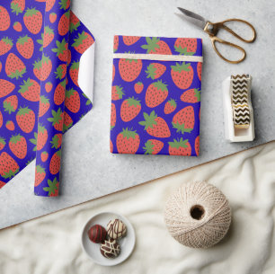 Vector Rode & Blauwe Aardbei Cadeaupapier