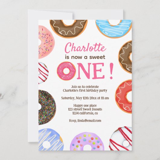 Vector Schattigee donuts Sweet Een 1e verjaardag Kaart (Voorkant)