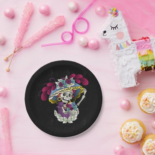 Vector schedel mexicaanse catrina papieren bordje (Feest)