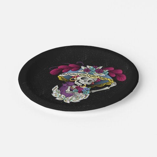 Vector schedel mexicaanse catrina papieren bordje (Gekanteld)