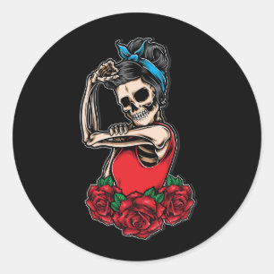 Vector schedel rockabilly stijl ronde sticker