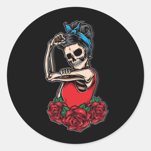 Vector schedel rockabilly stijl ronde sticker (Voorkant)
