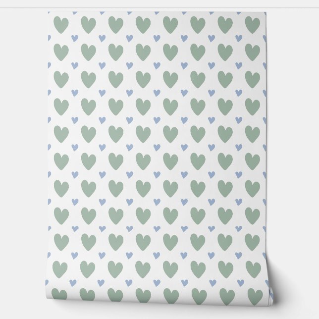 vector seamless pattern hearts in blue and mint behang (Afrollen)