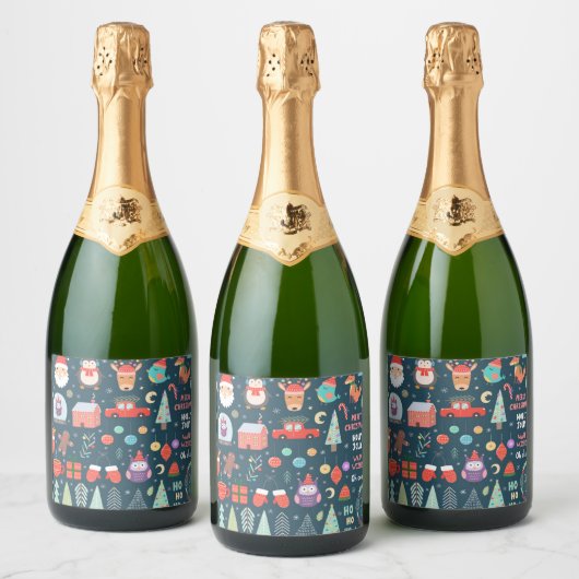 vector set schattig kerstelement santa pinguïn sparkling wijnetiket (Flessen)