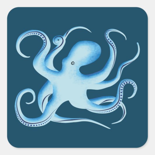 Vector Silhouette van Blauwe Octopus Vierkante Sticker (Voorkant)