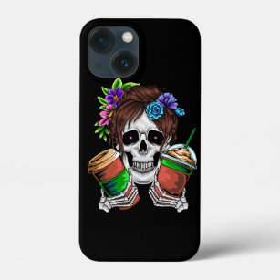 Vector vrouw schedel met ijskoffie en bloemetje Case-Mate iPhone case