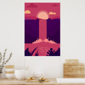 Vector waterval achtergrond bij Sunset Poster (Keuken)