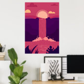 Vector waterval achtergrond bij Sunset Poster (Thuiskantoor)