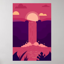 Vector waterval achtergrond bij Sunset Poster