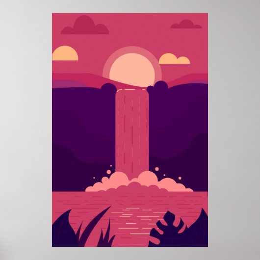 Vector waterval achtergrond bij Sunset Poster (Voorkant)
