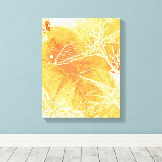 Vector Waterverf Achtergrond & Tropische Bloemen Canvas Afdruk (Insitu (Houten vloer))