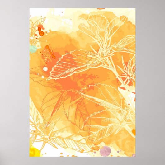 Vector Waterverf Achtergrond & Tropische Bloemen Poster (Voorkant)