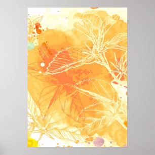 Vector Waterverf Achtergrond & Tropische Bloemen Poster
