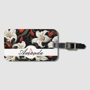 Vector wit & rood bladlelie patroon monogramed bagagelabel