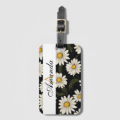 Vector Wit & Zwart Daisy Patroon Monogramed Bagagelabel (Voorkant (verticaal))