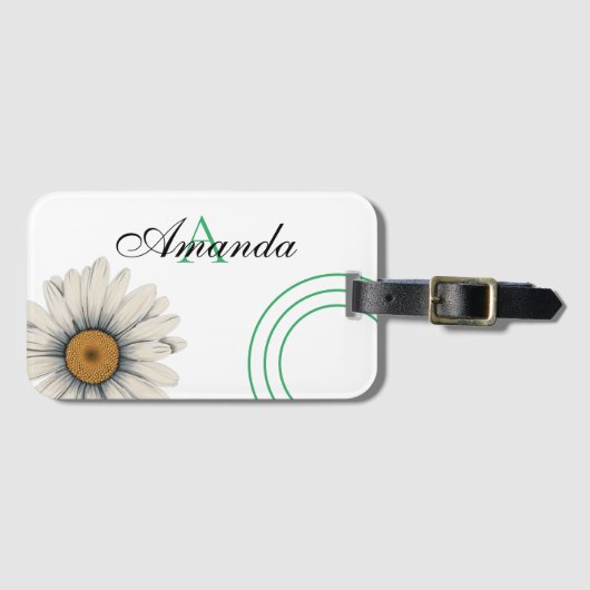Vector Witte Daisy Bloem Monogramed Bagagelabel (Voorkant (horizontaal))
