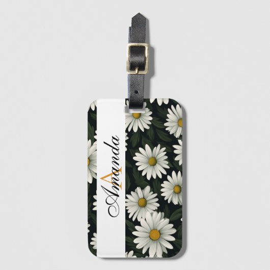 Vector Witte Daisy Naadloze Patroon Monogramed Bagagelabel (Voorkant (verticaal))