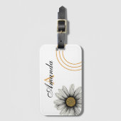 Vector Witte & Gele Daisy Bloemen Monogramed Bagagelabel (Voorkant (verticaal))
