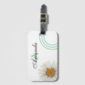 Vector Witte & Groene Daisy Bloemen Monogramed Bagagelabel (Voorkant (verticaal))